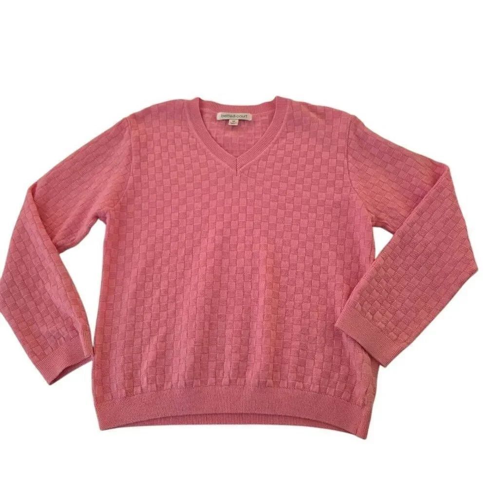 Bette & Court Womens Basket Weave Pink Cotton Pullover Golf Sweater Medium